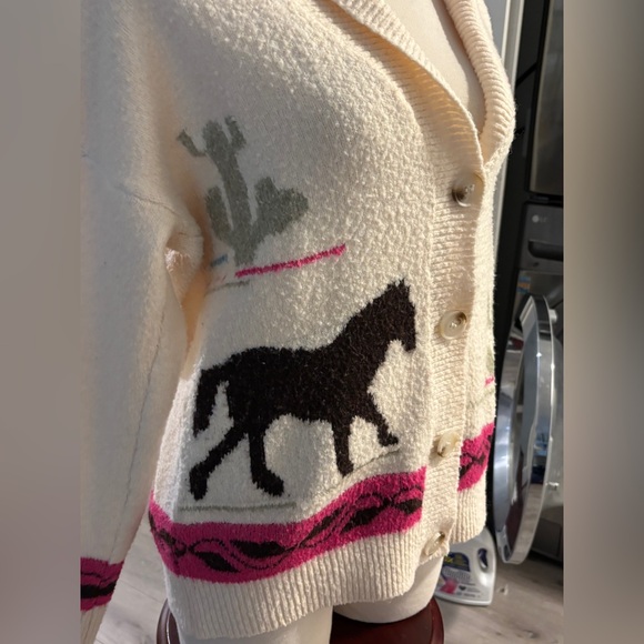 Dreamers Cream Cardigan with Horse and Cactus Accents - Picture 3 of 8